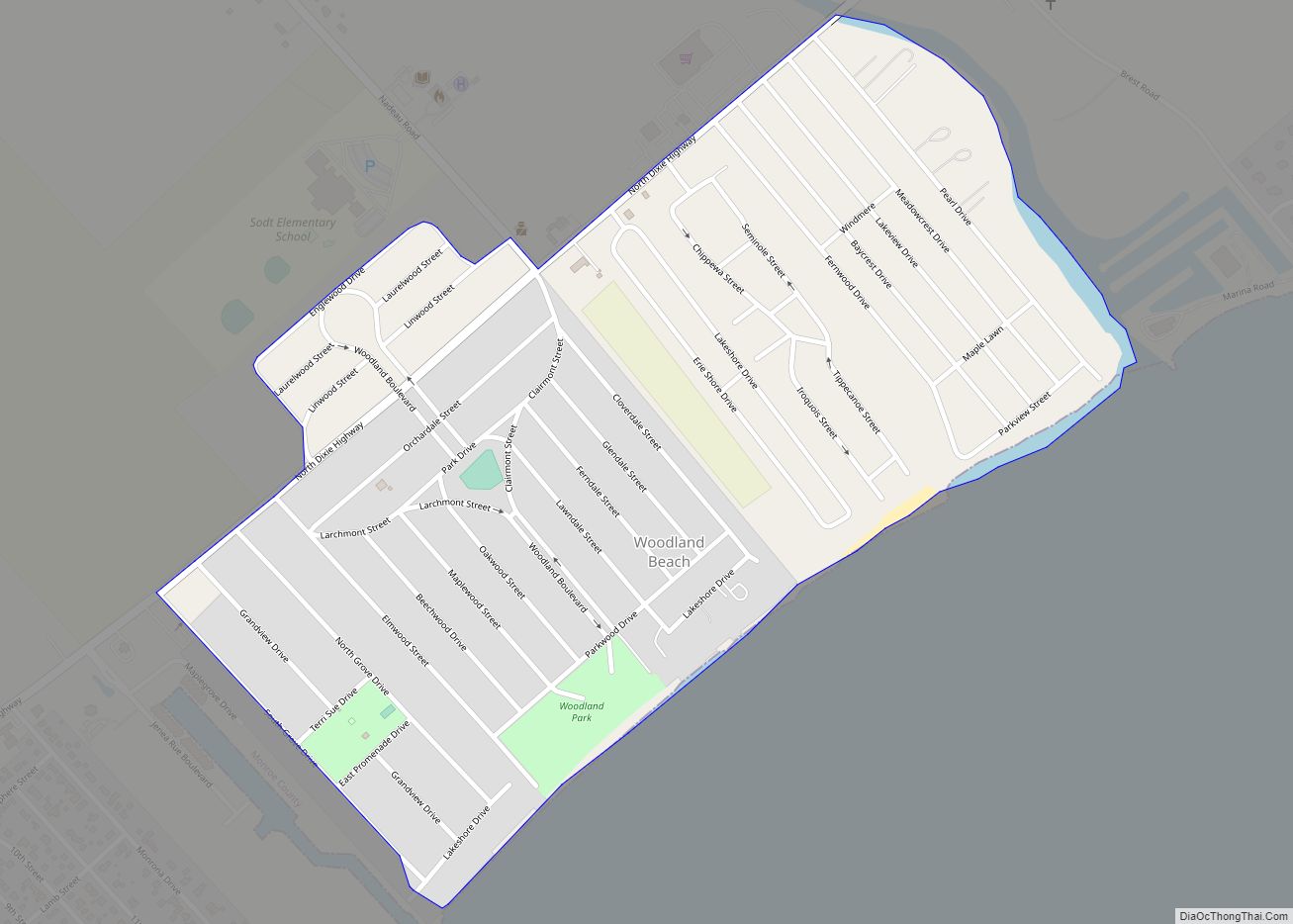 Map of Woodland Beach CDP