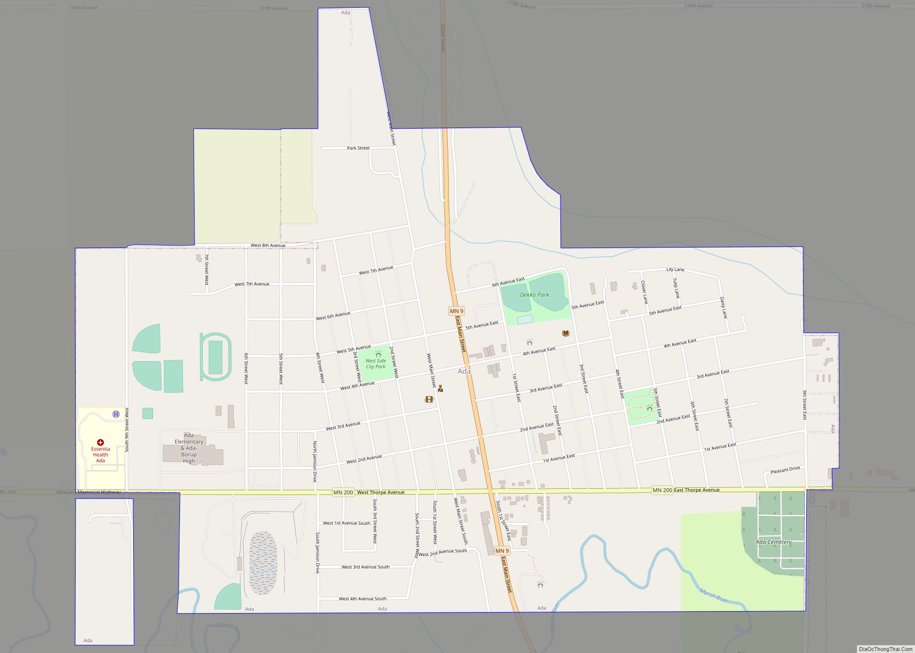 Map of Ada city, Minnesota