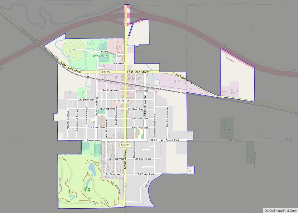 Map of Adrian city, Minnesota