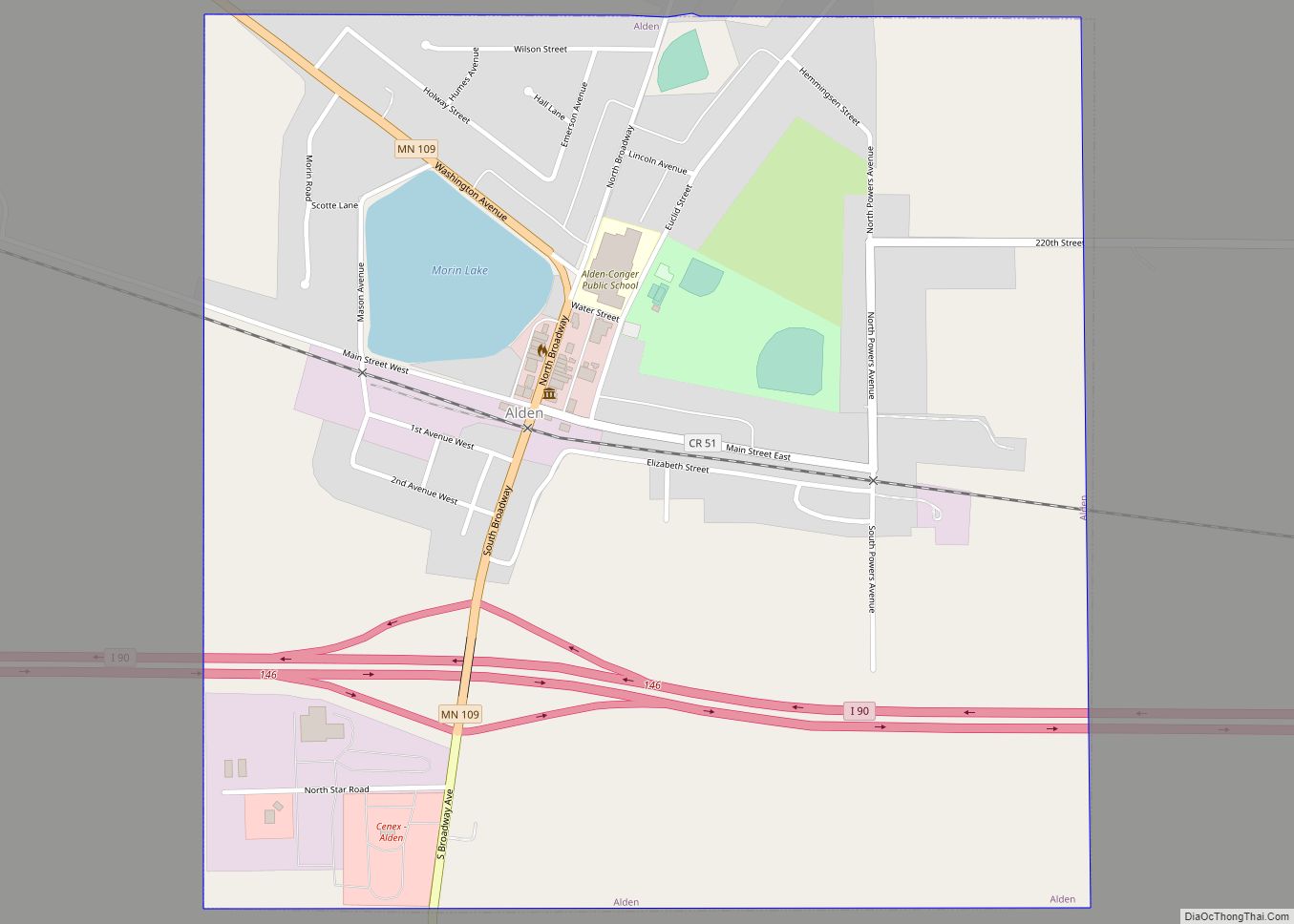 Map of Alden city, Minnesota