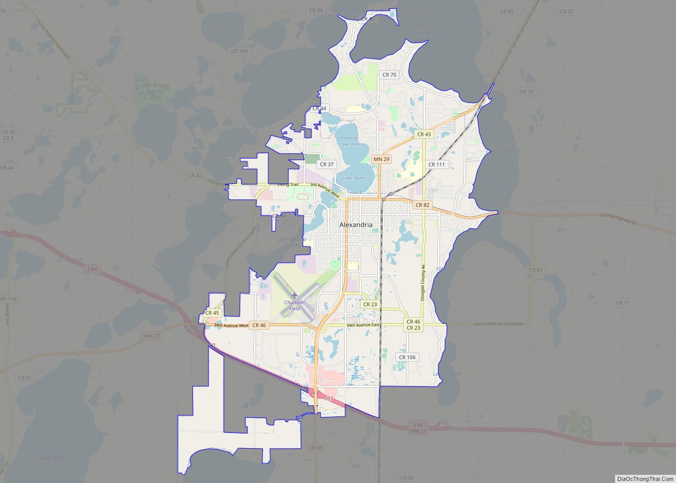 Map of Alexandria city, Minnesota