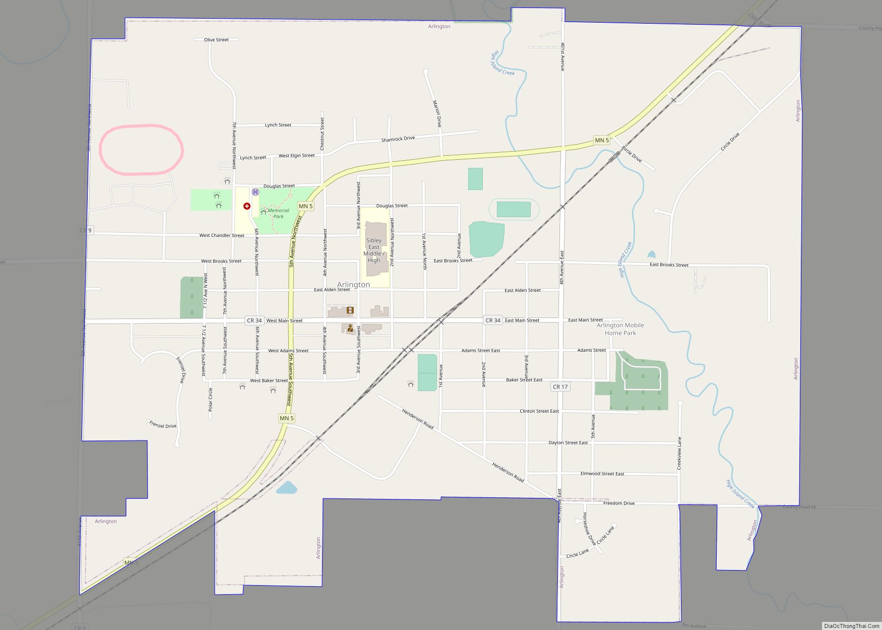 Map of Arlington city, Minnesota