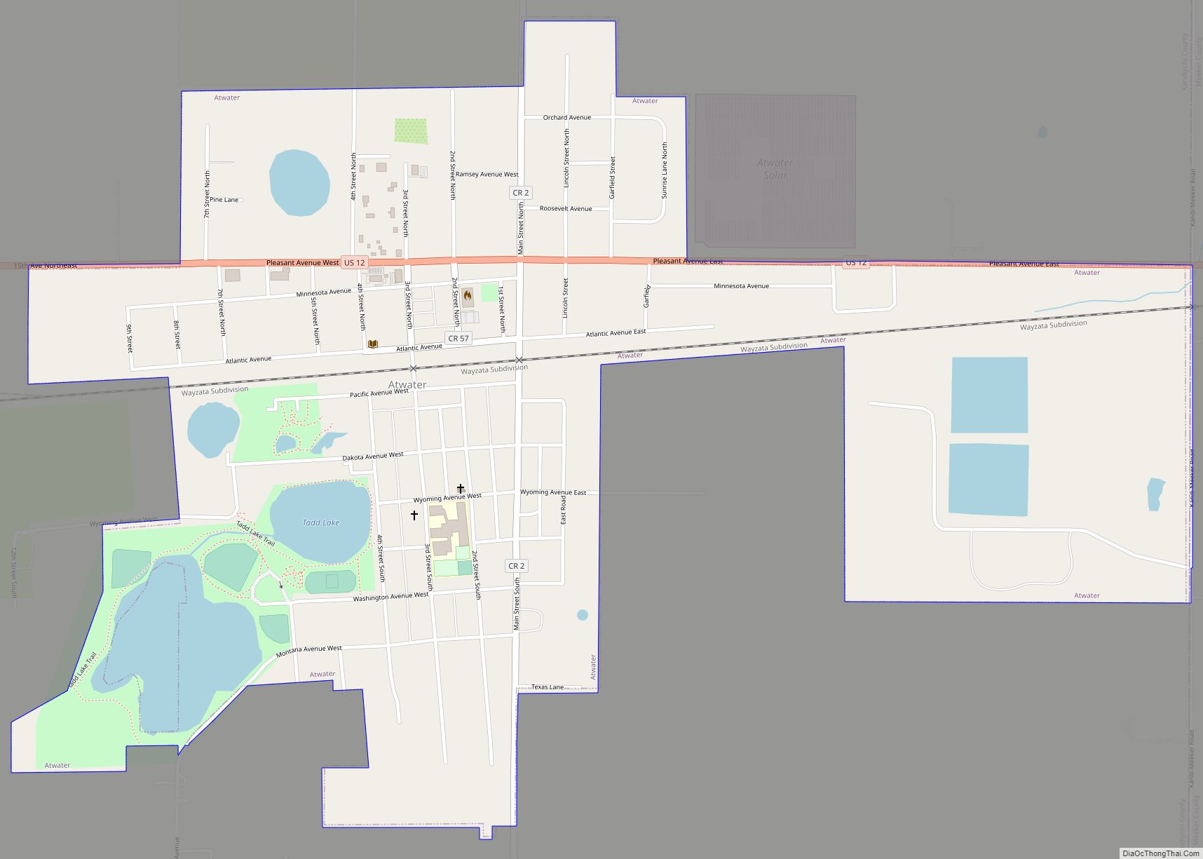 Map of Atwater city, Minnesota