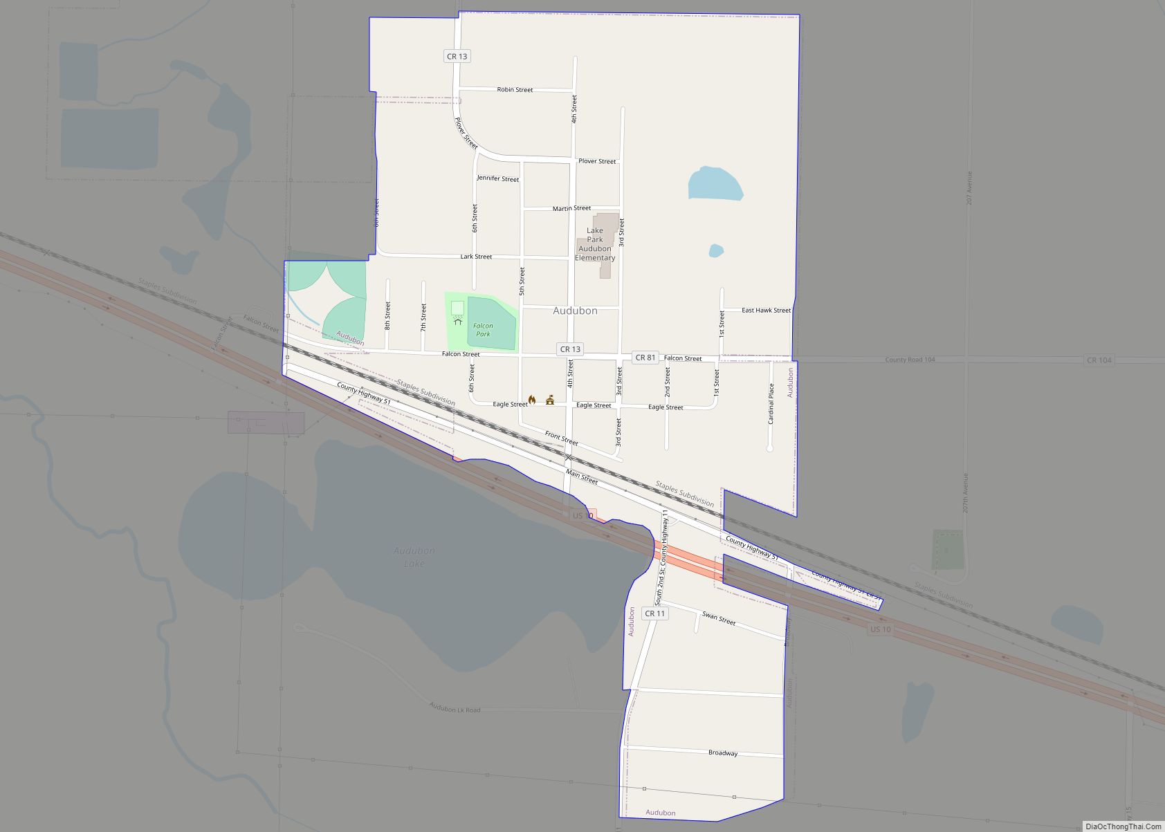 Map of Audubon city, Minnesota