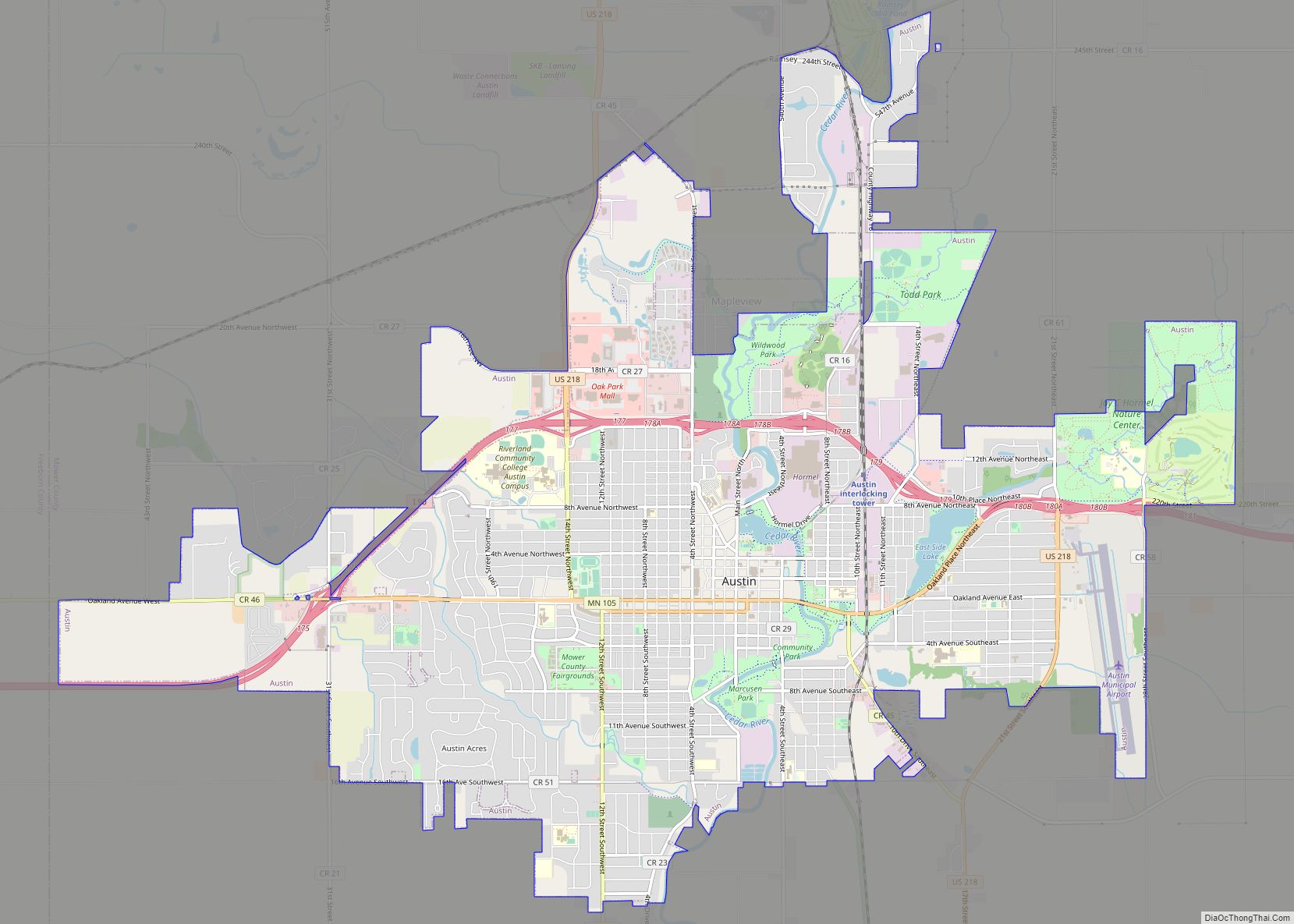 Map of Austin city, Minnesota