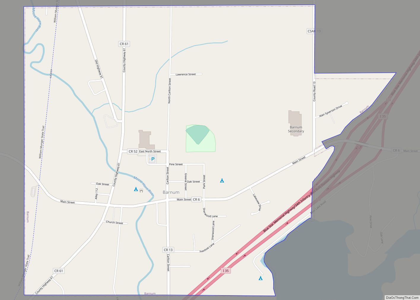 Map of Barnum city, Minnesota