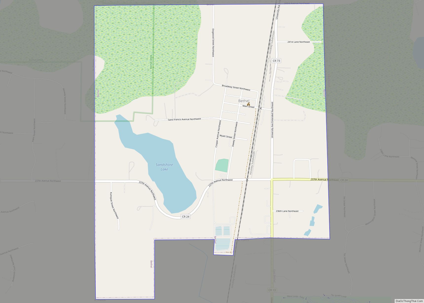 Map of Bethel city, Minnesota