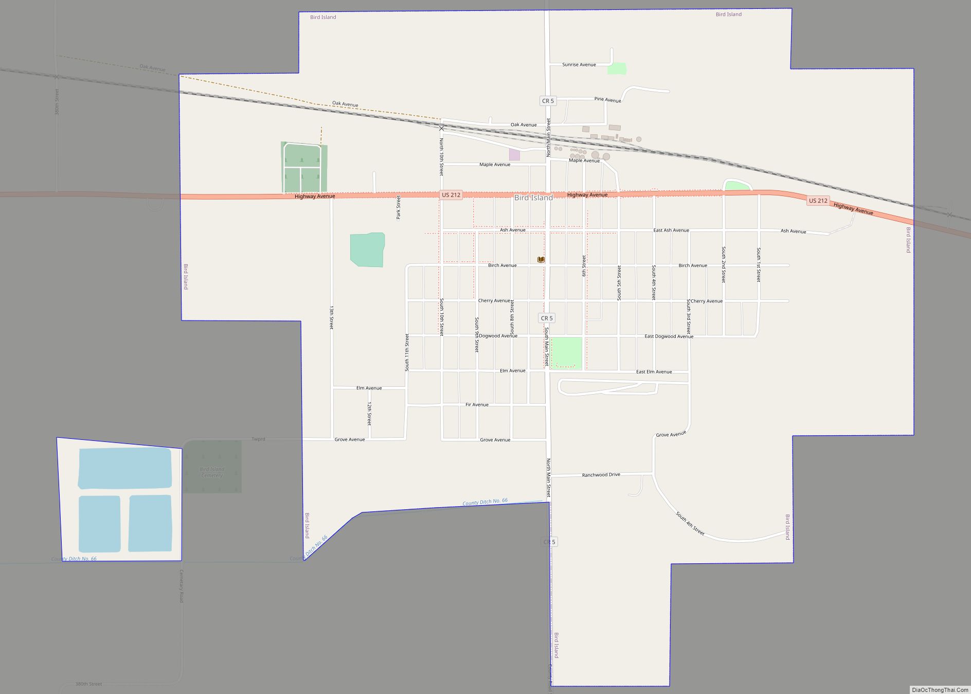 Map of Bird Island city, Minnesota