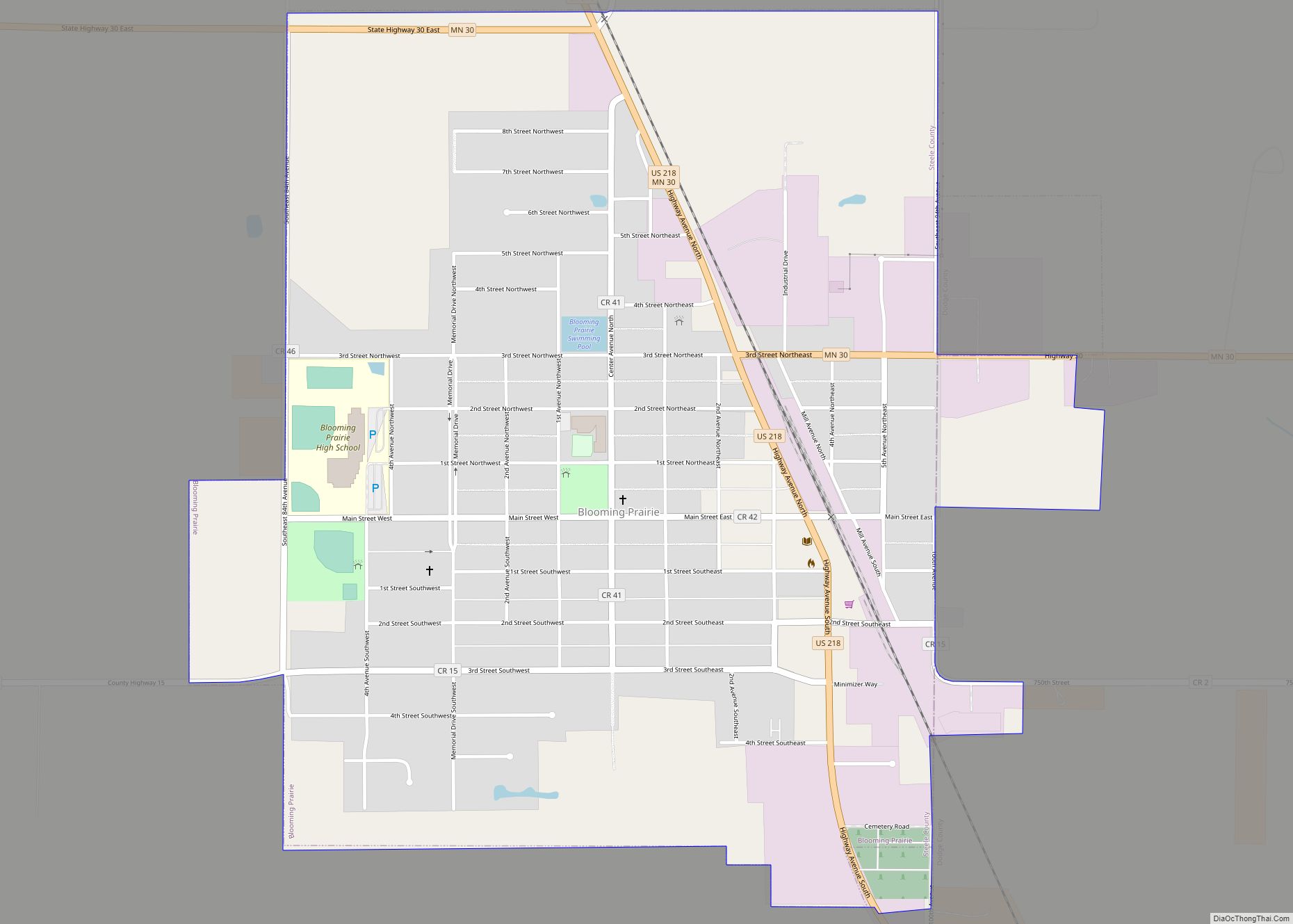 Map of Blooming Prairie city