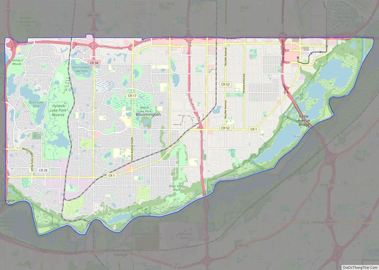 Map of Bloomington city, Minnesota