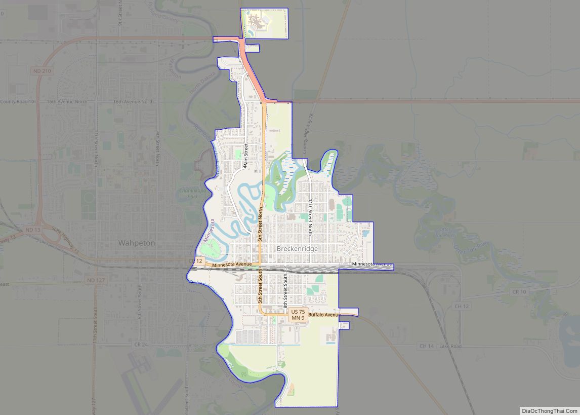 Map of Breckenridge city, Minnesota