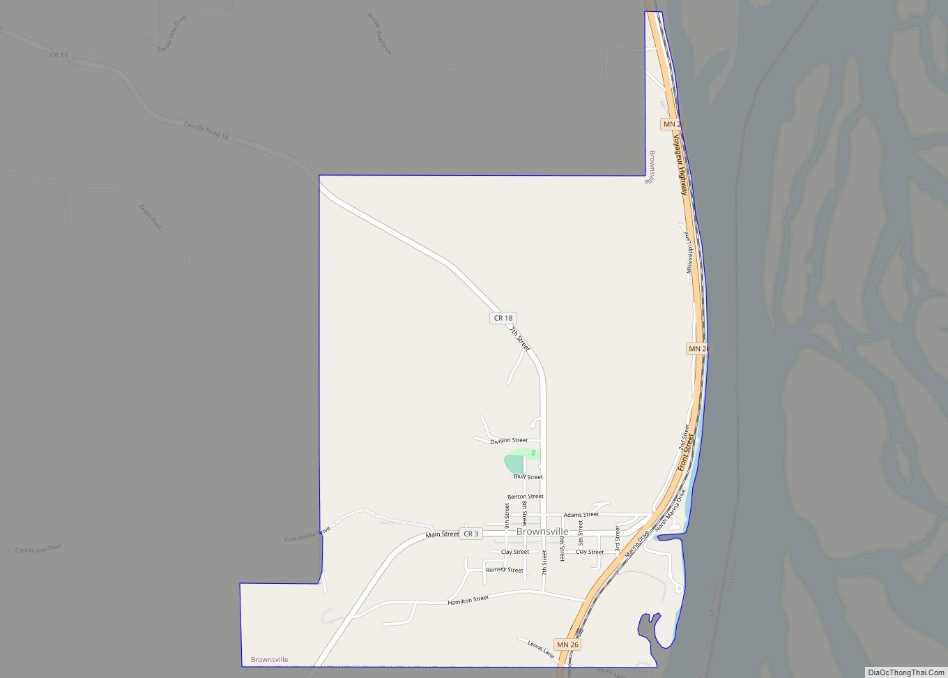 Map of Brownsville city, Minnesota