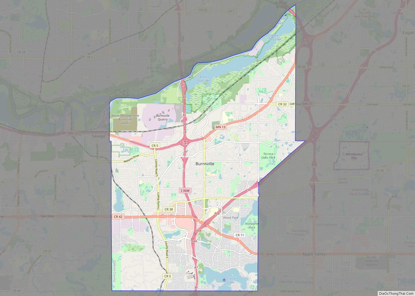 Map of Burnsville city, Minnesota