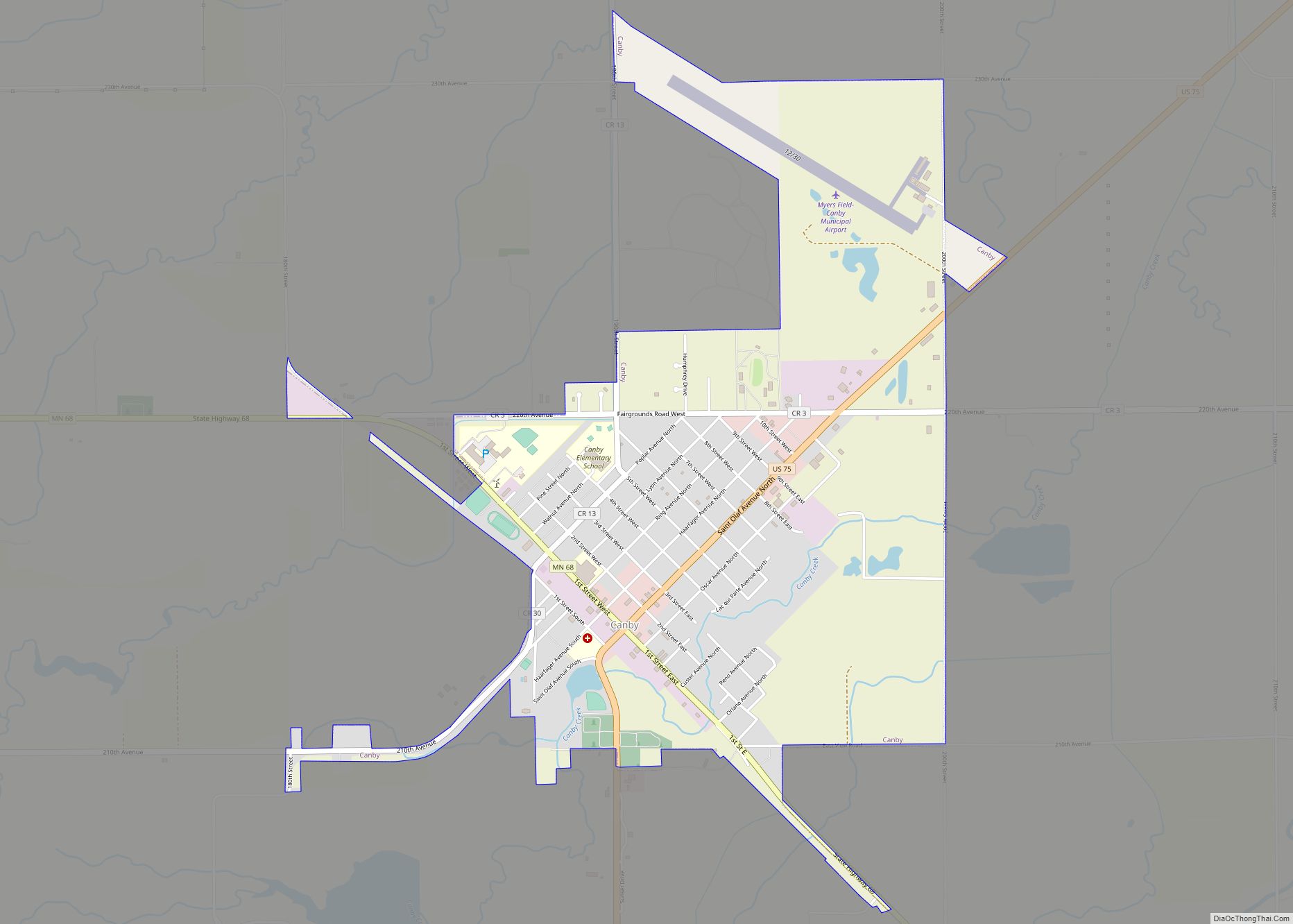 Map of Canby city, Minnesota