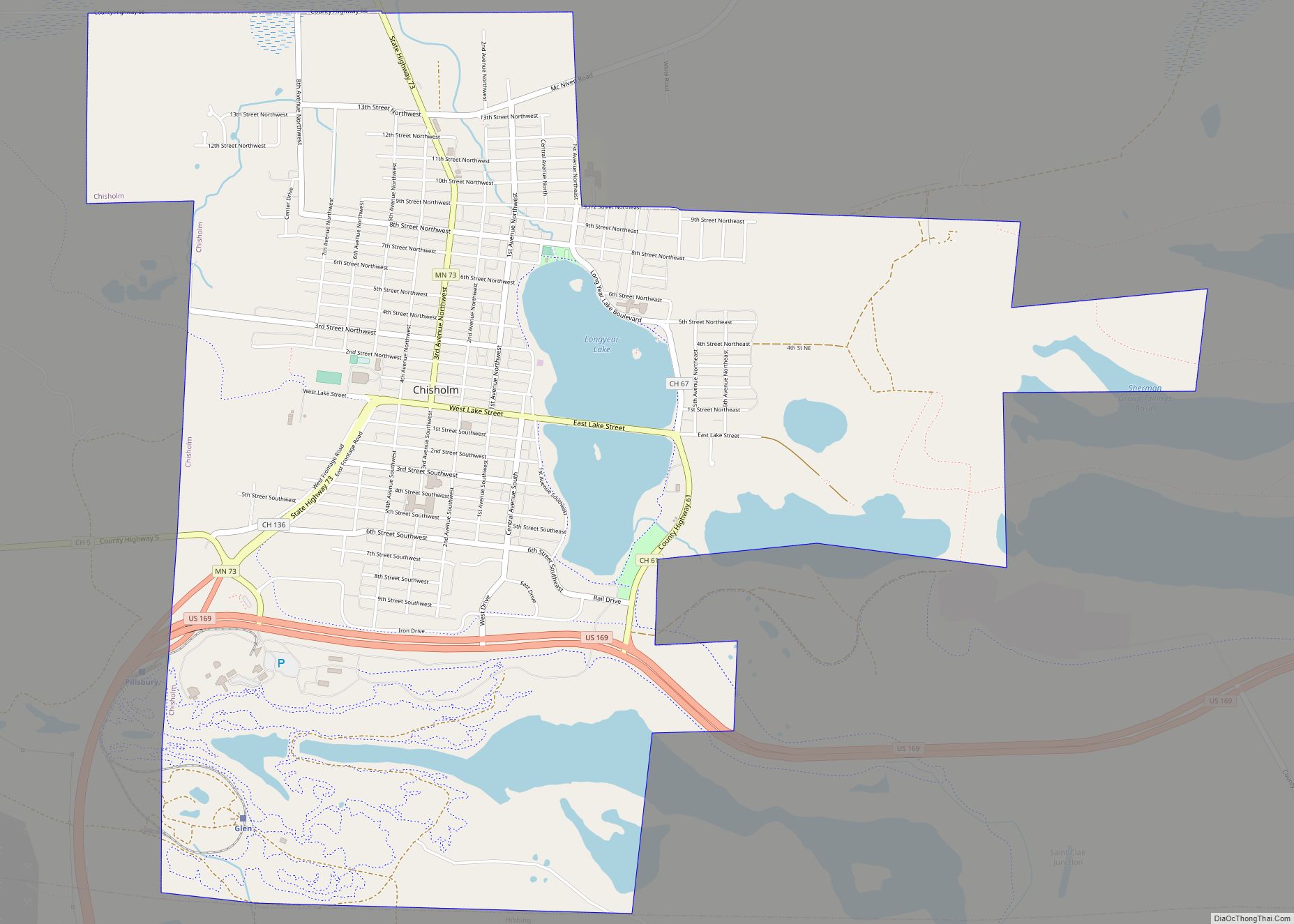 Map of Chisholm city, Minnesota