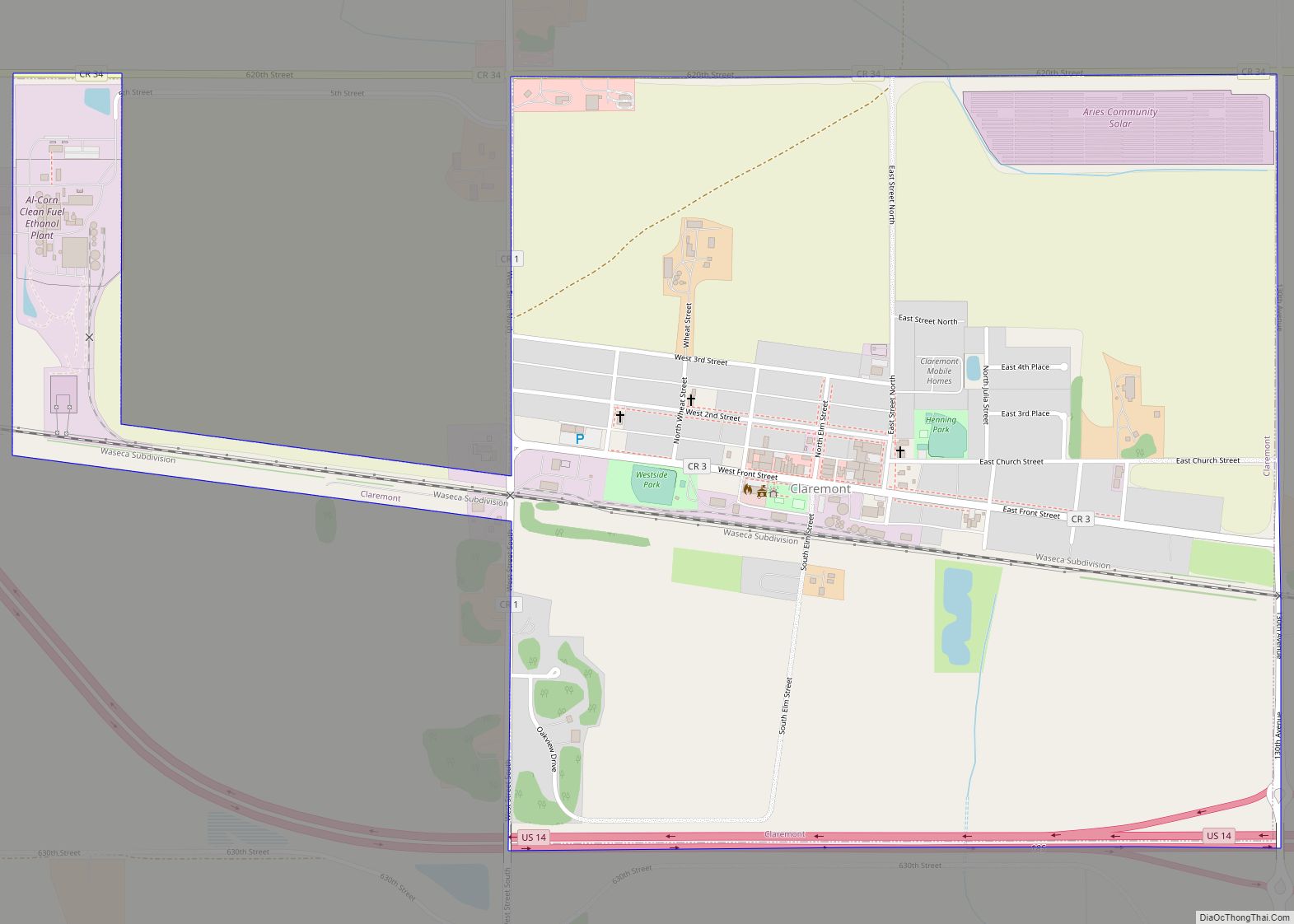 Map of Claremont city, Minnesota