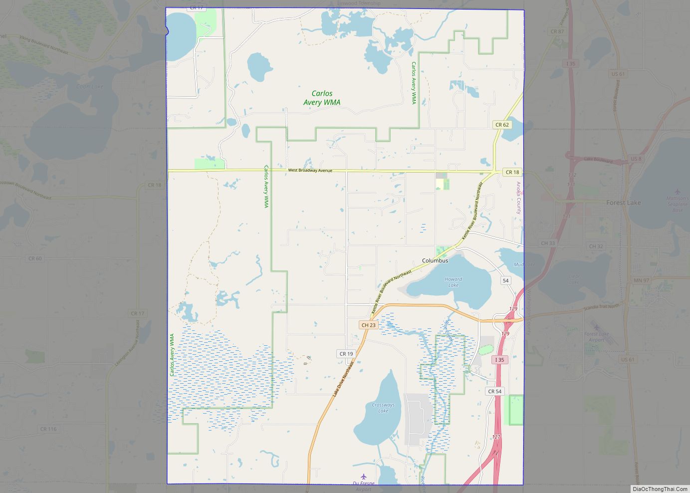 Map of Columbus city, Minnesota