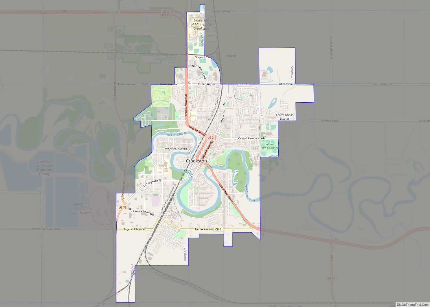 Map of Crookston city, Minnesota