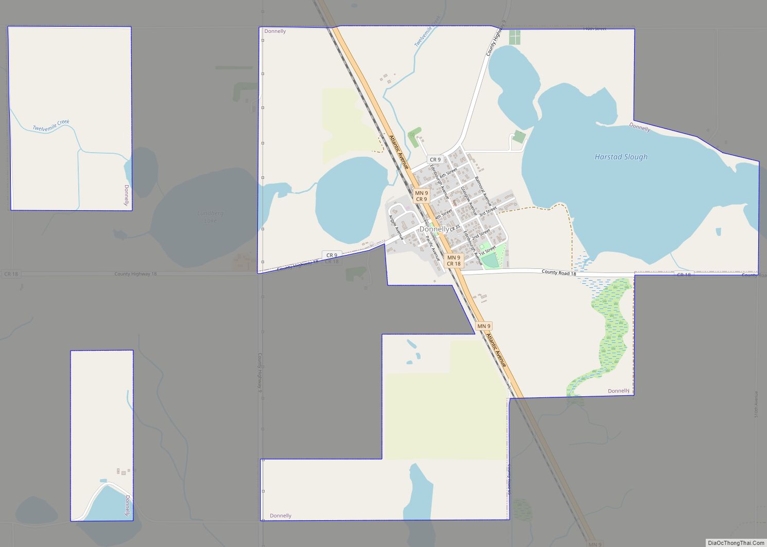 Map of Donnelly city, Minnesota