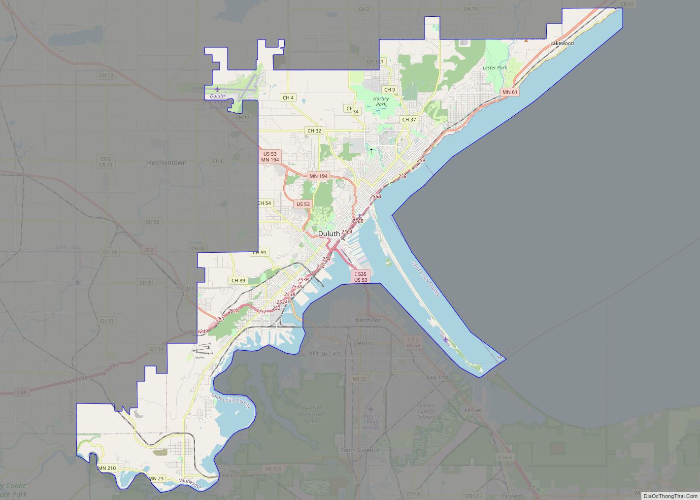 Map of Duluth city, Minnesota