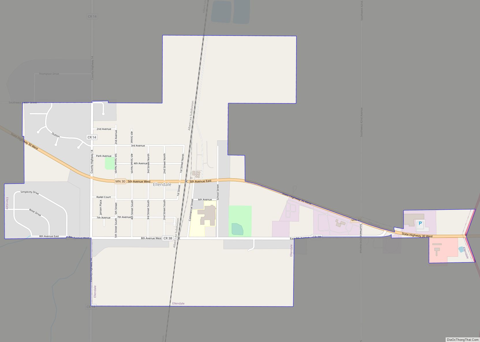 Map of Ellendale city, Minnesota