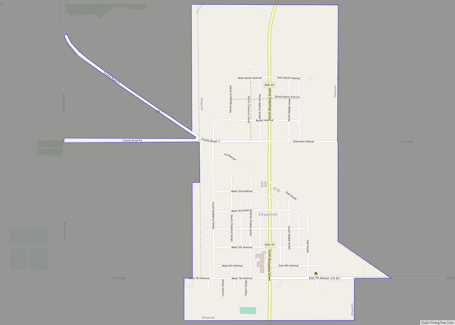 Map of Ellsworth city, Minnesota