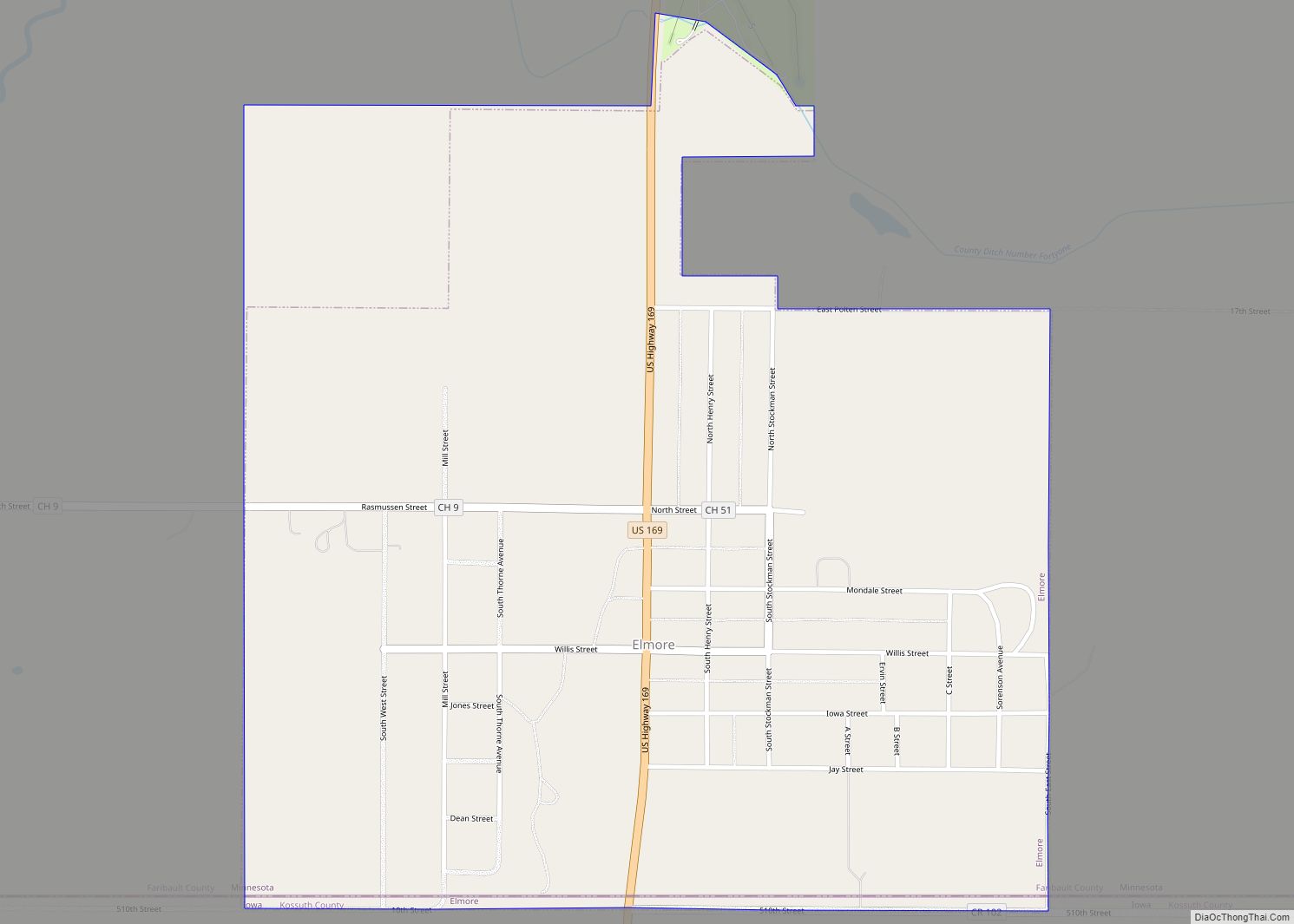 Map of Elmore city, Minnesota