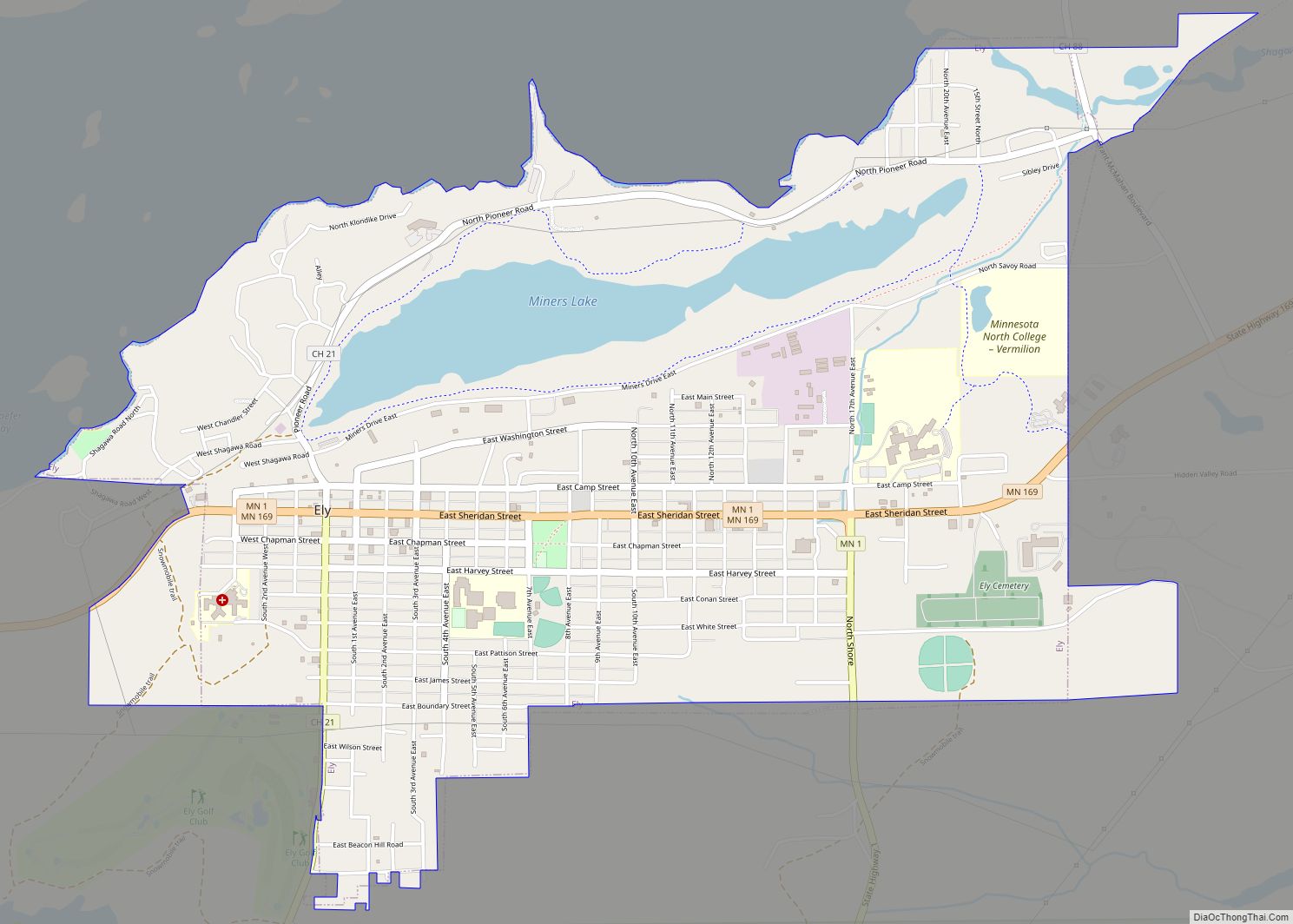 Map of Ely city, Minnesota