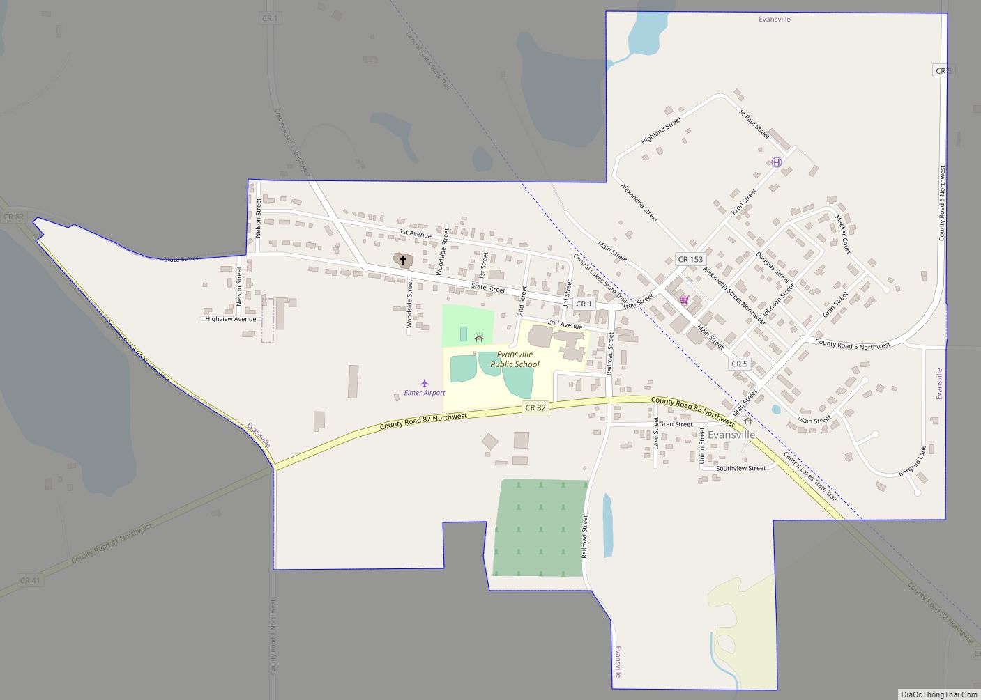 Map of Evansville city, Minnesota