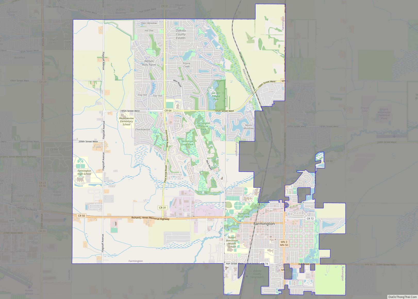 Map of Farmington city, Minnesota