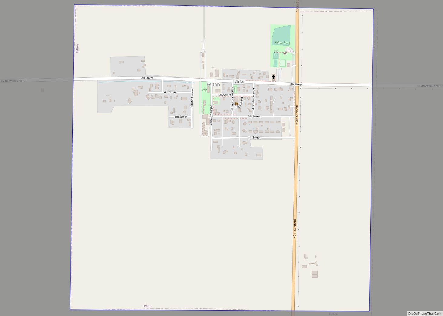 Map of Felton city, Minnesota