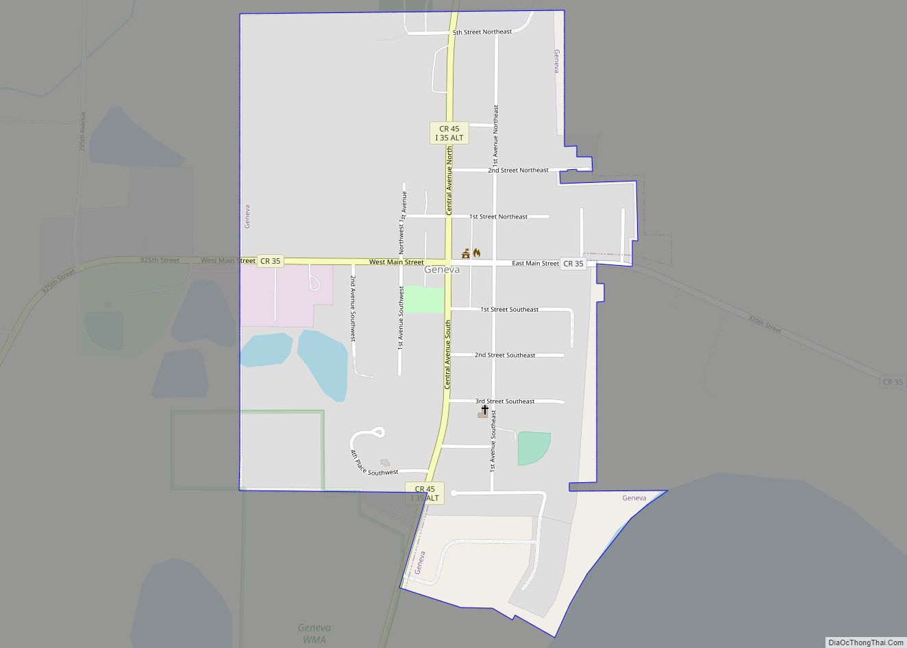 Map of Geneva city, Minnesota