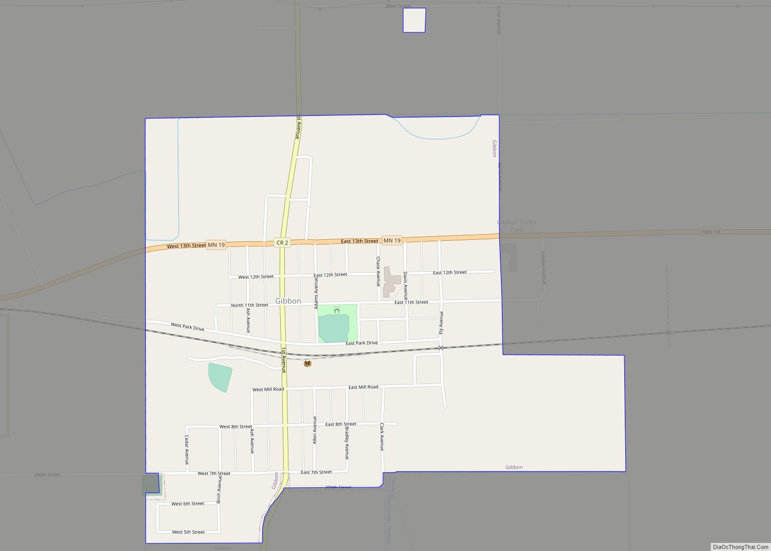 Map of Gibbon city, Minnesota