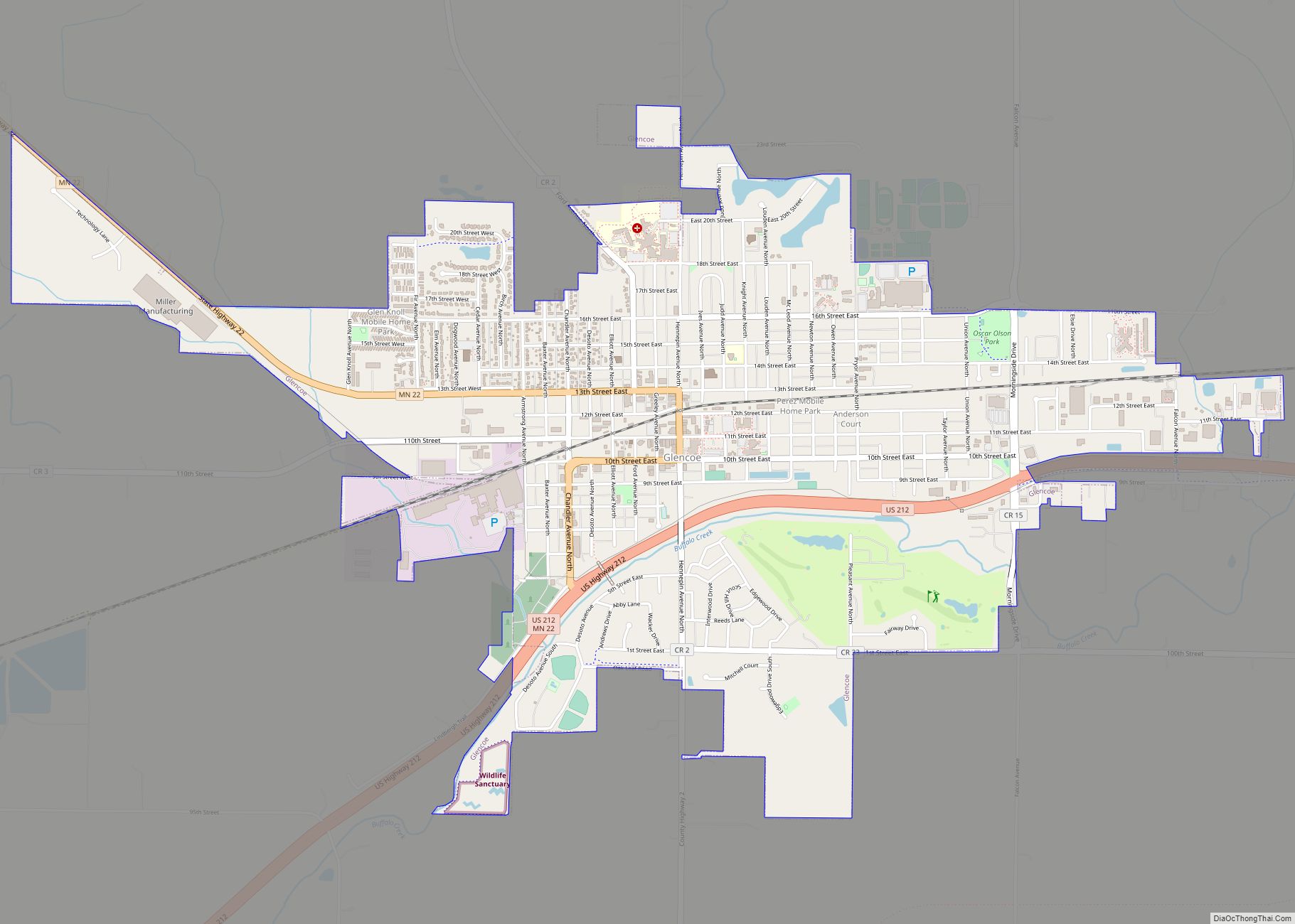 Map of Glencoe city, Minnesota