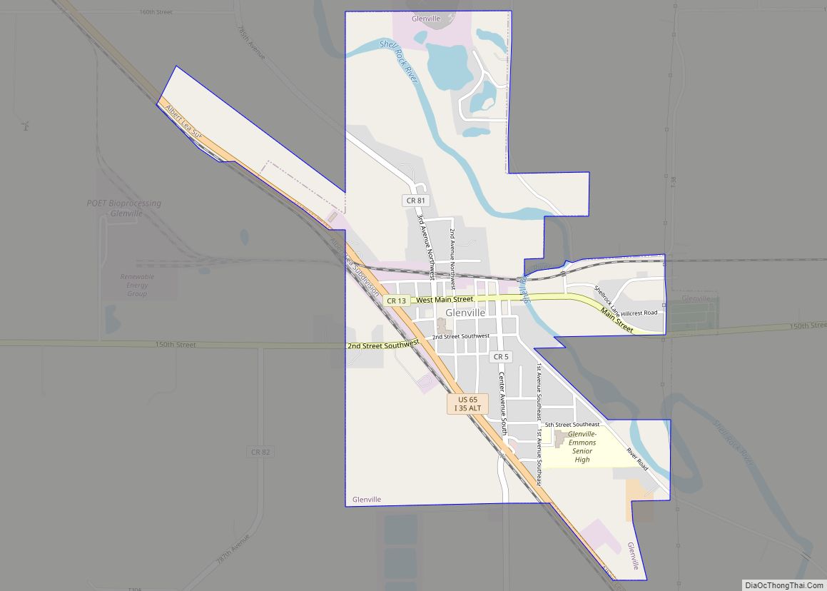 Map of Glenville city, Minnesota