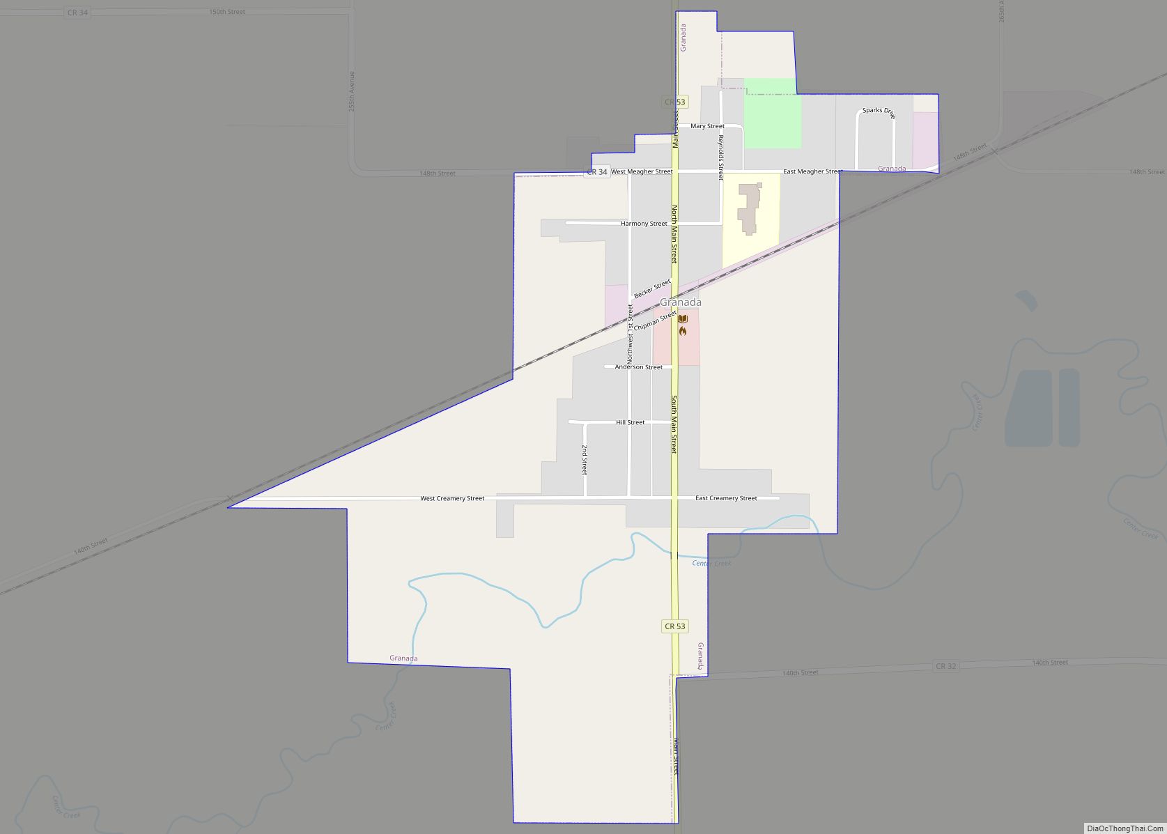 Map of Granada city, Minnesota