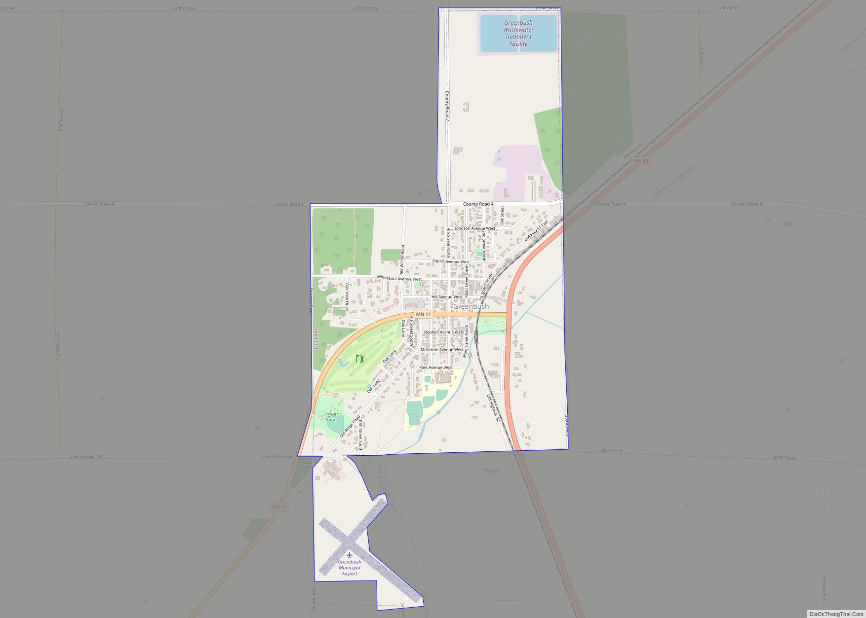 Map of Greenbush city, Minnesota