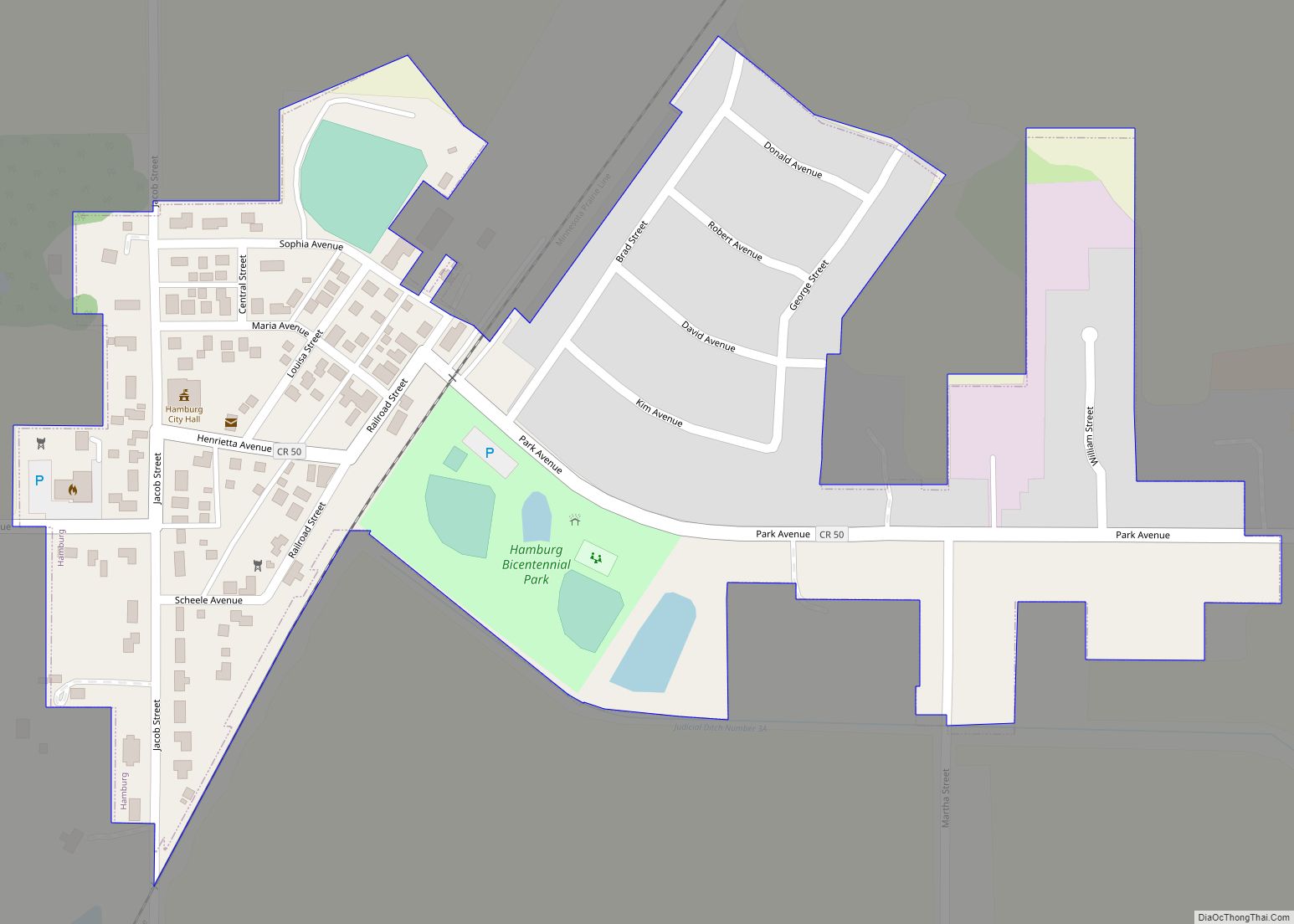 Map of Hamburg city, Minnesota