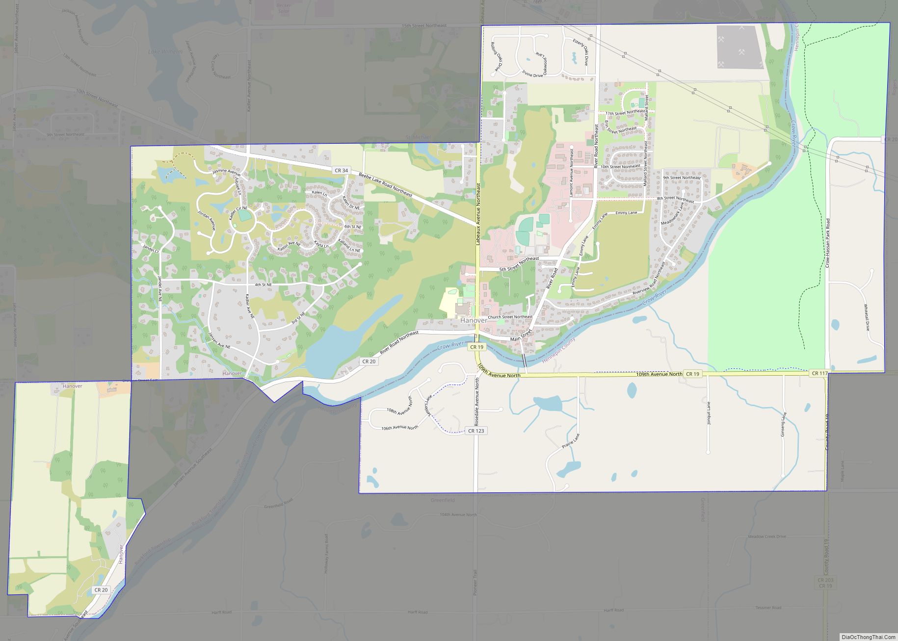 Map of Hanover city, Minnesota