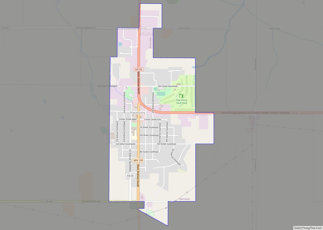 Map of Harmony city, Minnesota