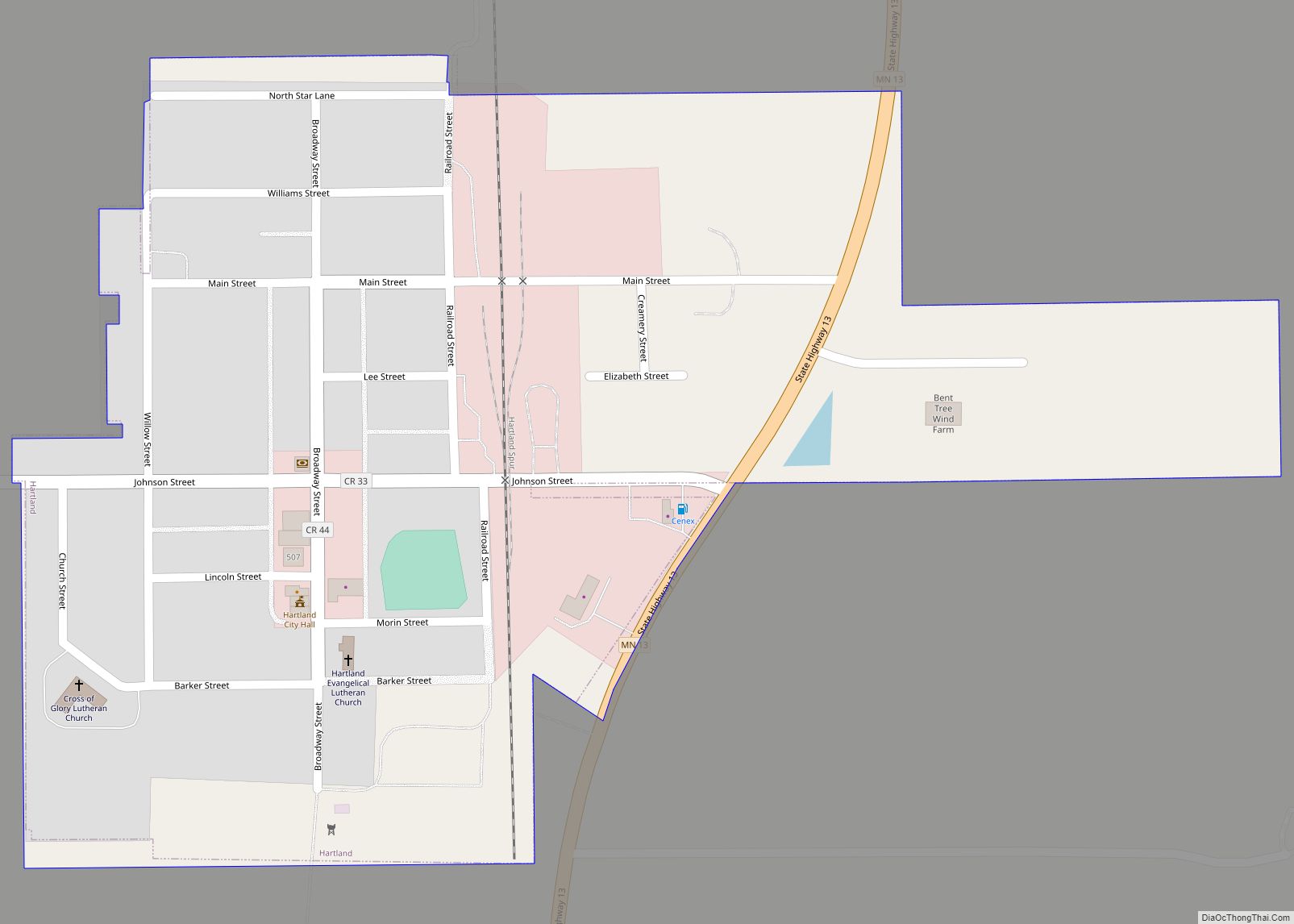 Map of Hartland city, Minnesota