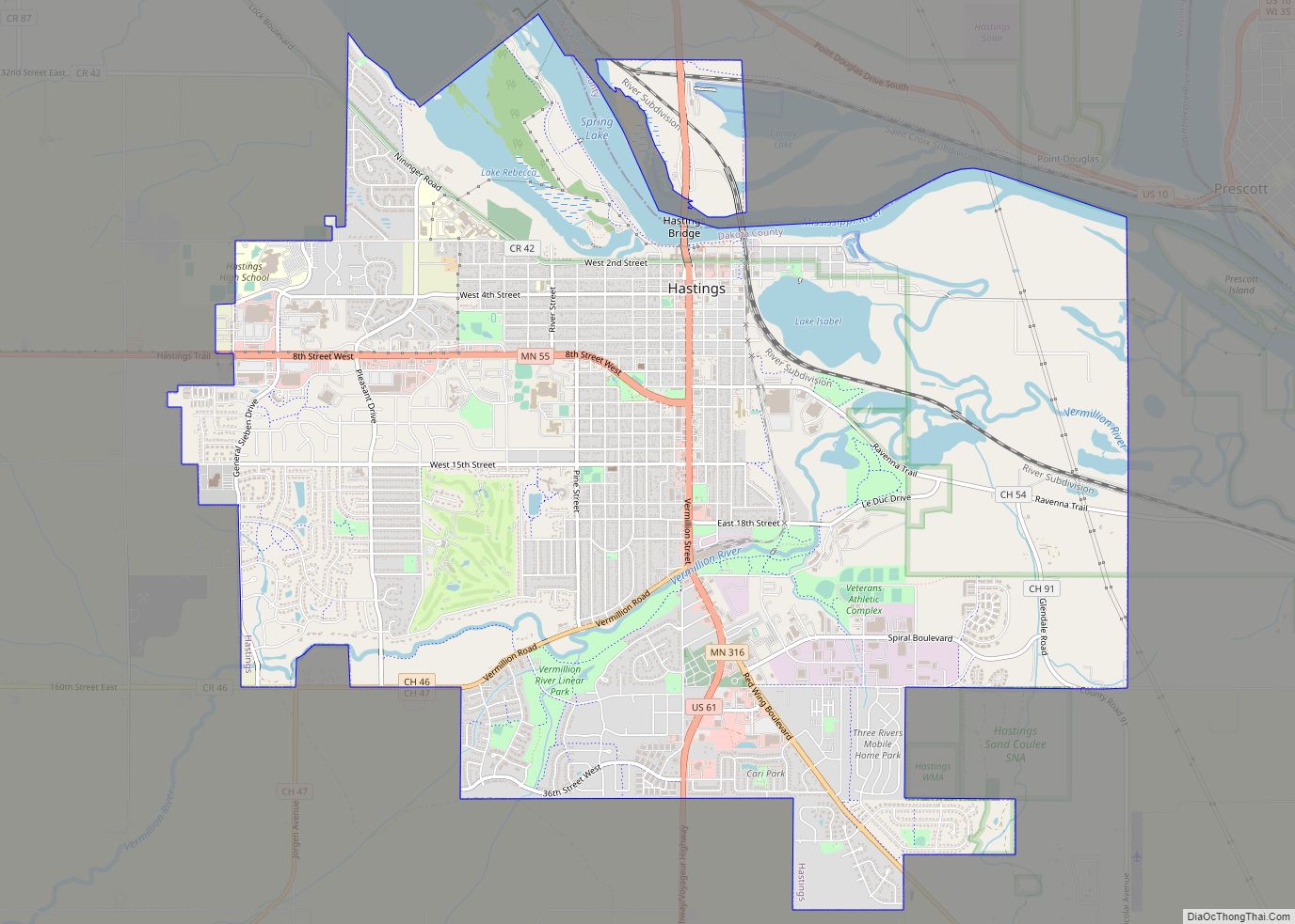 Map of Hastings city, Minnesota