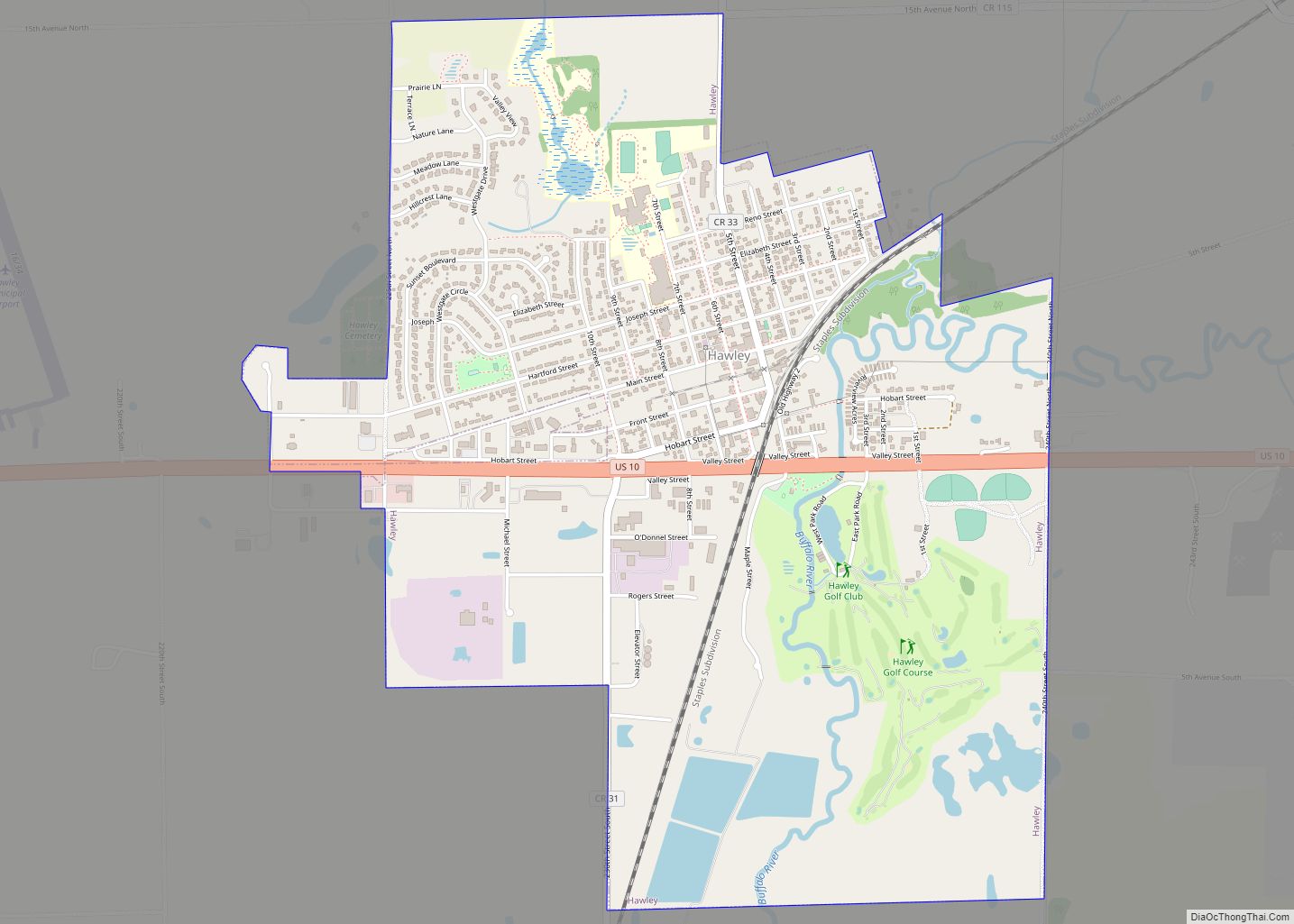 Map of Hawley city, Minnesota