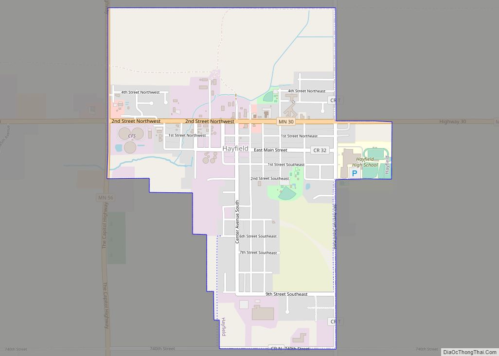 Map of Hayfield city, Minnesota