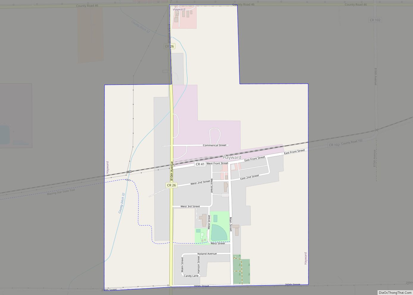 Map of Hayward city, Minnesota