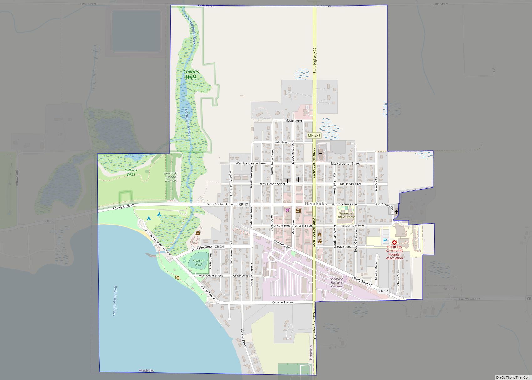 Map of Hendricks city, Minnesota