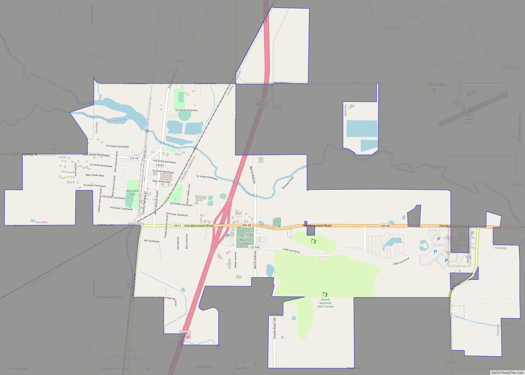 Map of Hinckley city, Minnesota