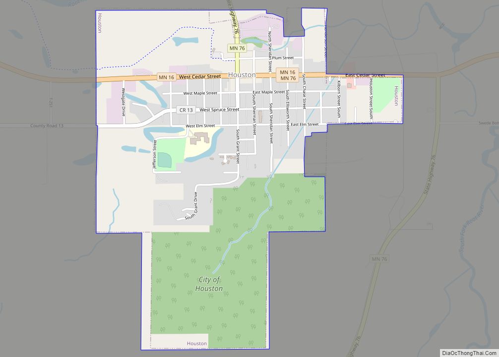 Map of Houston city, Minnesota