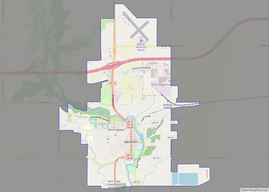 Map of Jackson city, Minnesota