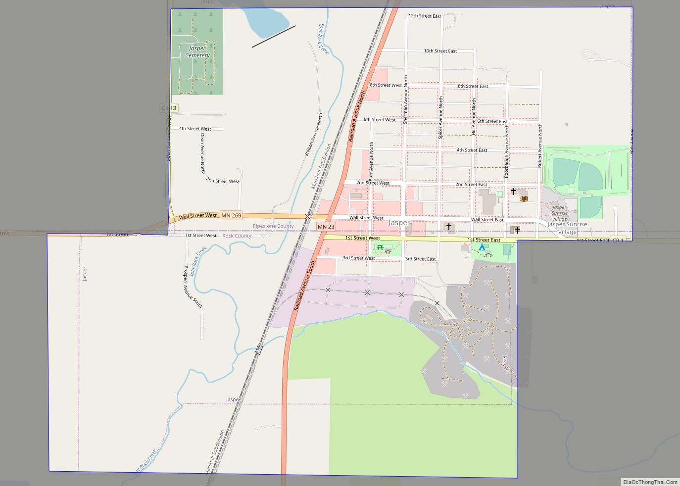 Map of Jasper city, Minnesota